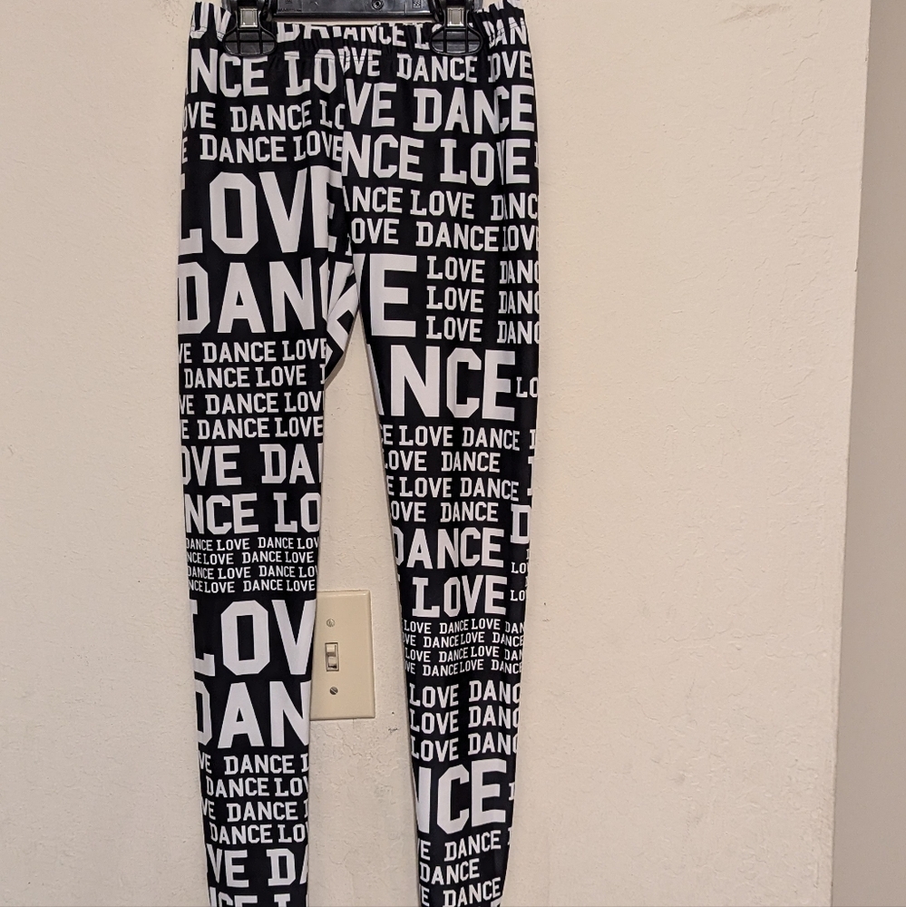 Alexandra Black and White Dance Love Leggings Size Youth Small